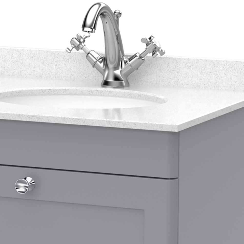 nuie Classique Single Drawer Satin Grey and White Wall Hung Unit and 1 Tap Hole Marble Basin 600mm Image 2