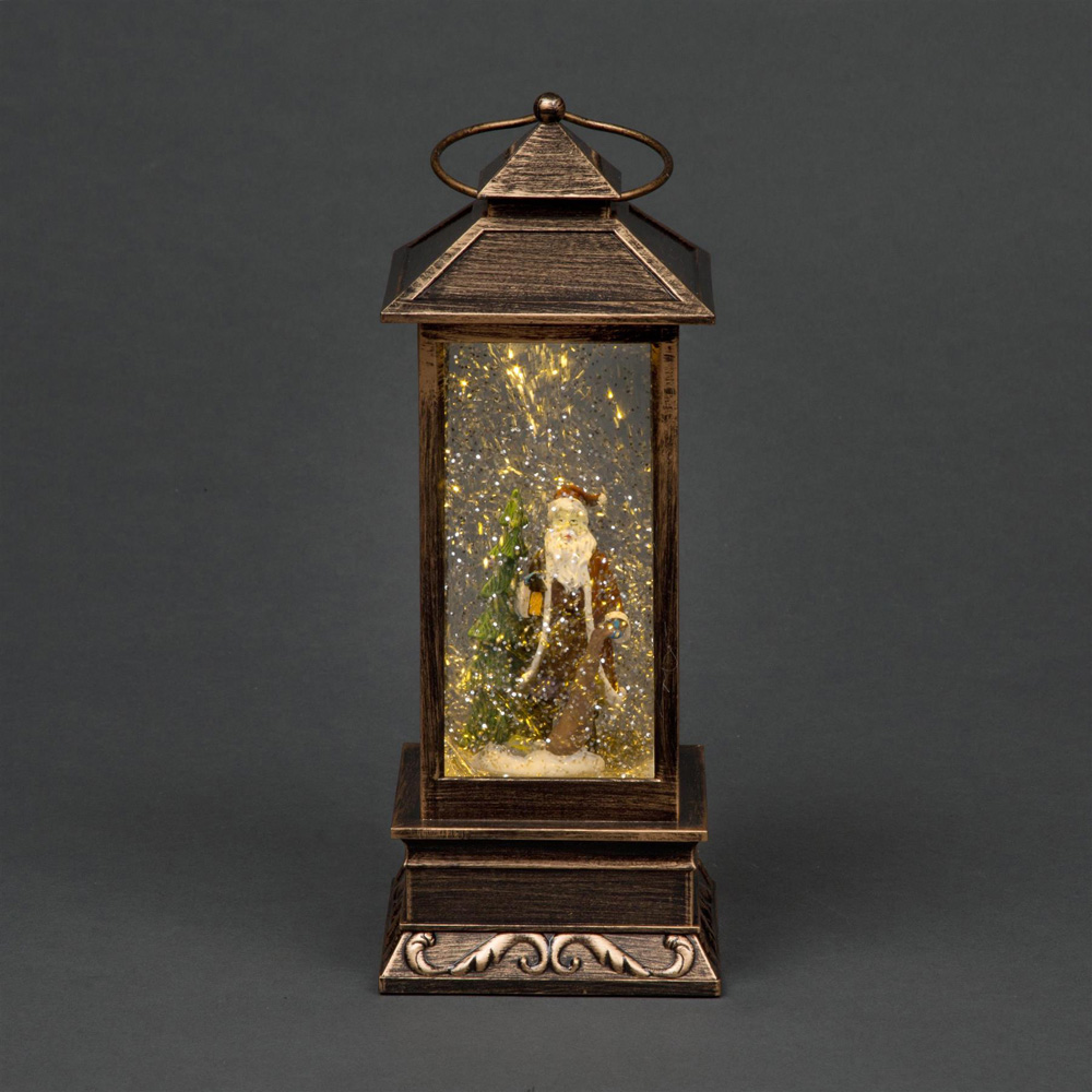 Shatchi Chrome Glitter Santa Scene Musical LED Lantern Image 2