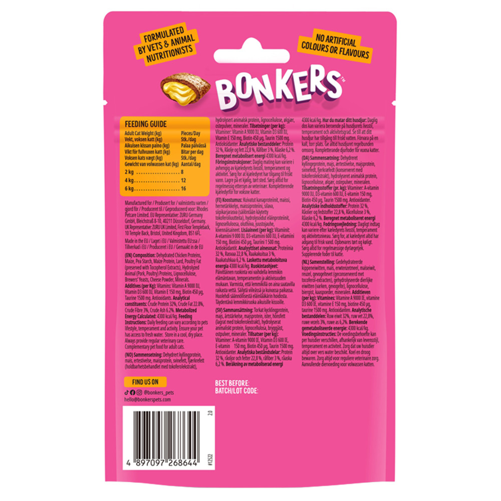Bonkers Paw Lickin Chicken Flavour Cat Treats 60g Wilko