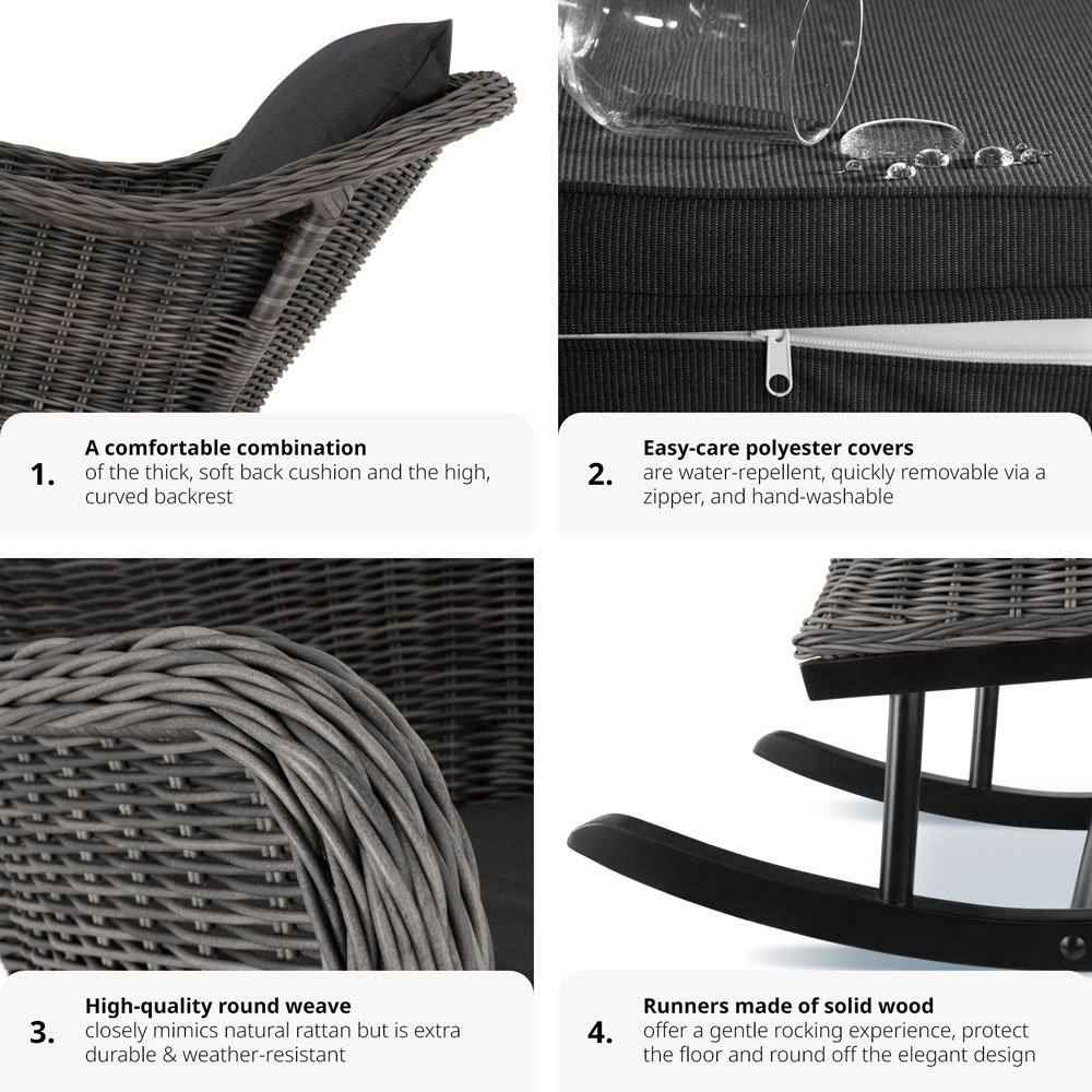 tectake Rovigo Grey Rattan Garden Rocking Chair Image 5