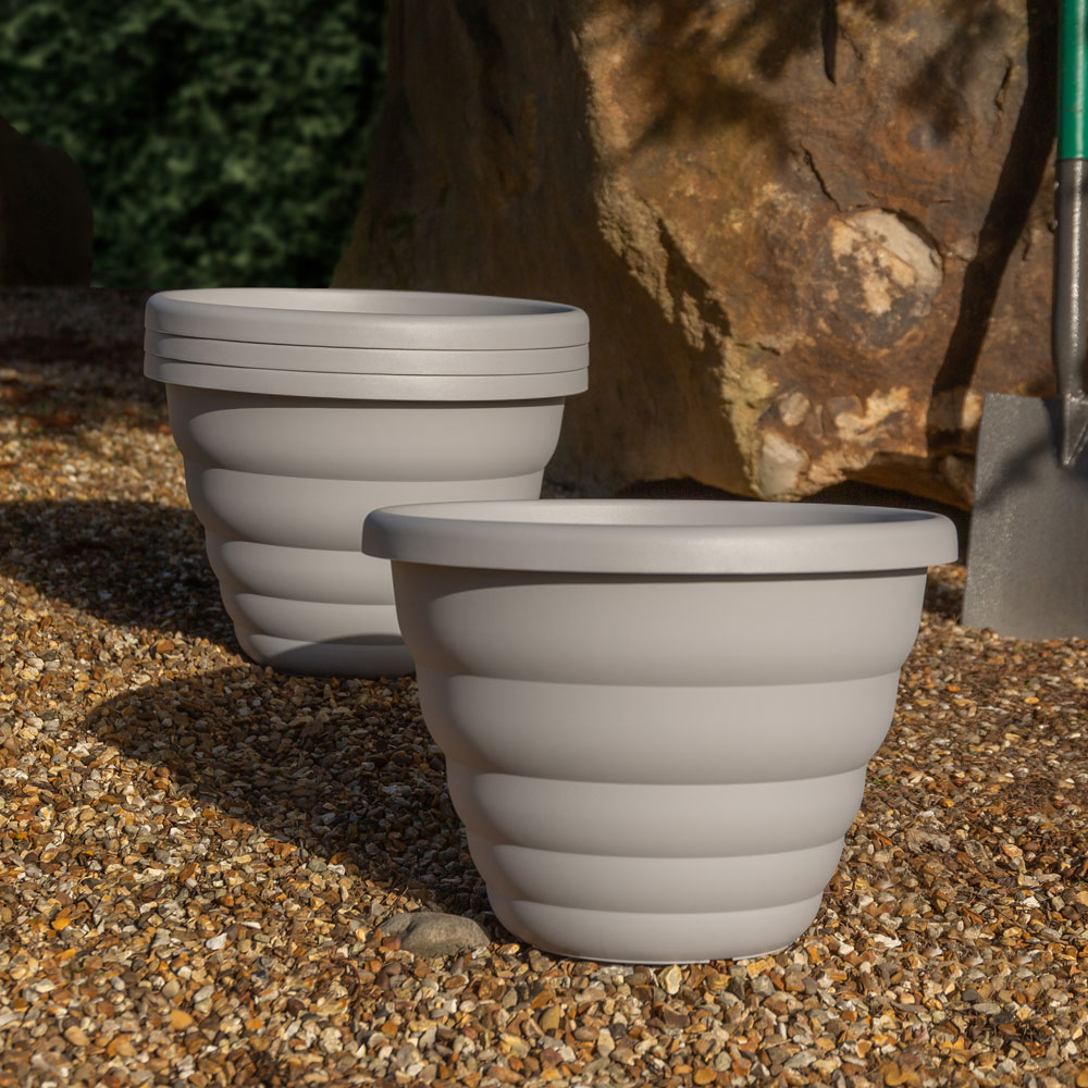 Wham Beehive Cement Grey Round Recycled Plastic Pot 40cm 4 Pack Image 2