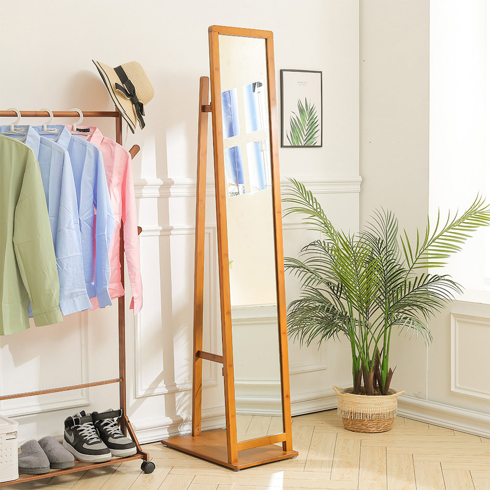 Living And Home Free Standing Full Length Mirror with Clothes Rack, Burlywood Image 5