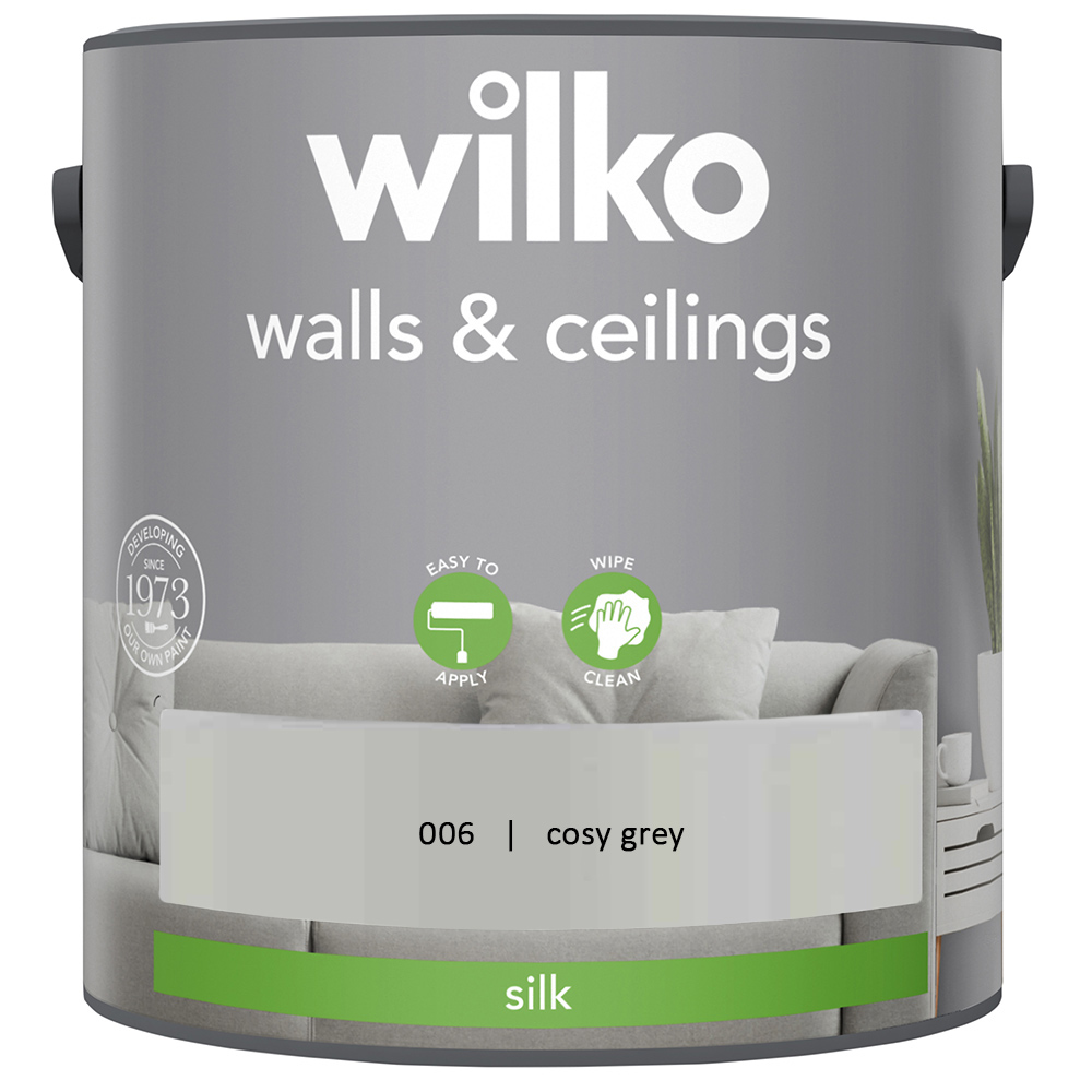 Wilko Walls & Ceilings Cosy Grey Silk Emulsion Paint 2.5L Image 2