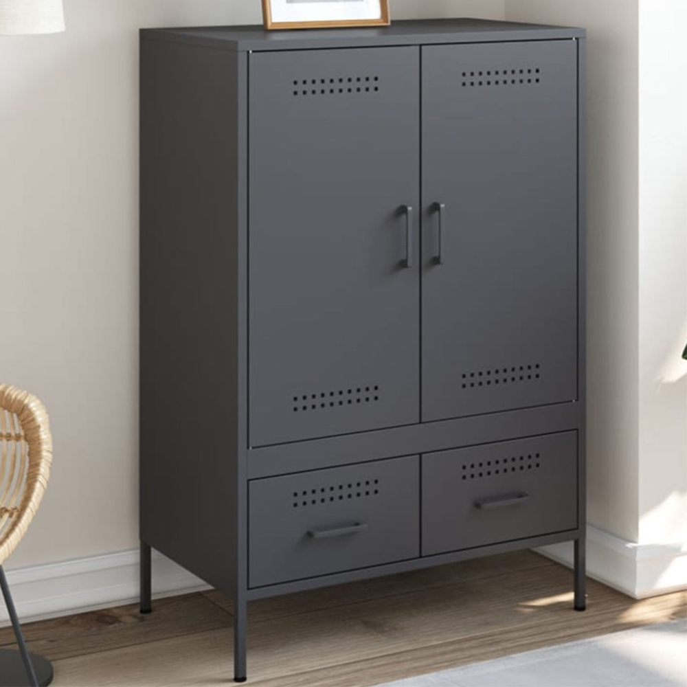 vidaXL 2 Door 2 Drawer Anthracite Cold-Rolled Steel Highboard Image 1