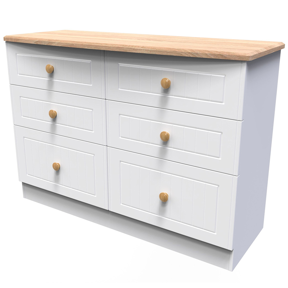 Crowndale Warwick 6 Drawer White Ash and Oak Wide Midi Chest of Drawers Image 4