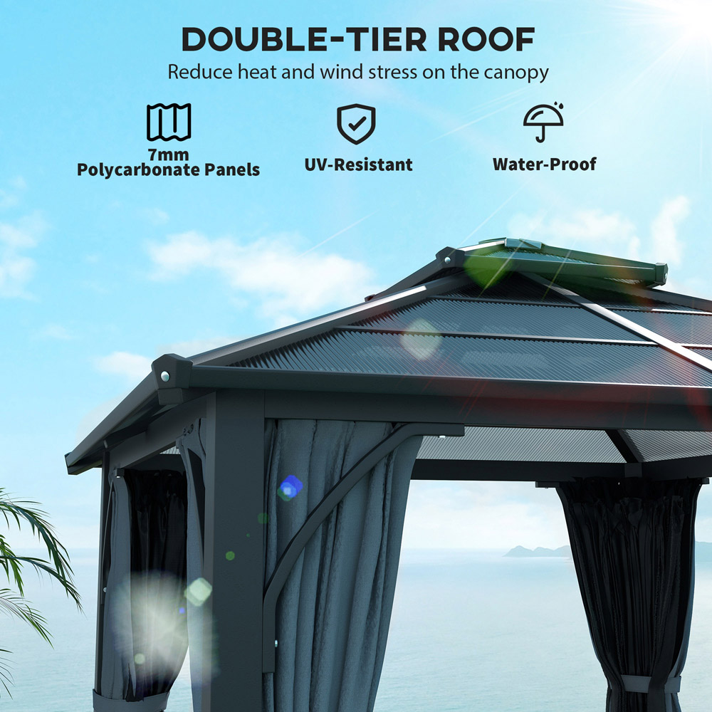 Outsunny 3 x 3m Grey Polycarbonate Roof and Side Hard Top Gazebo Image 5