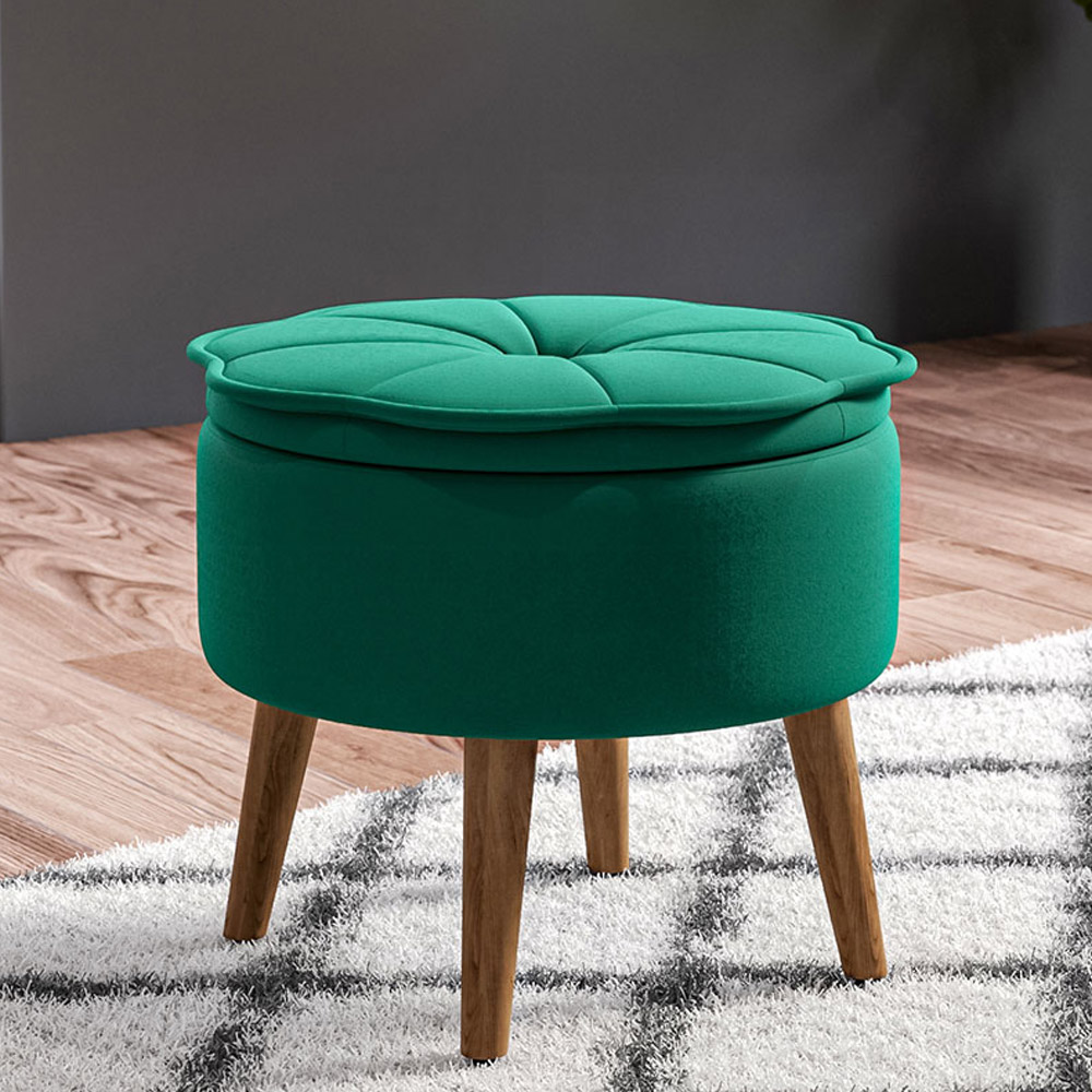 Living and Home Green Velvet Round Storage Ottoman Image 7