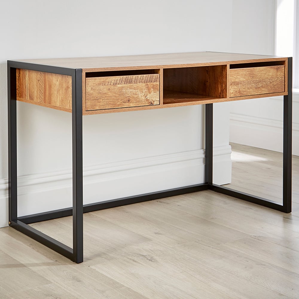 Home Source Toronto 2 Drawer Single Shelf Computer Desk Smoked Oak Effect Image 1