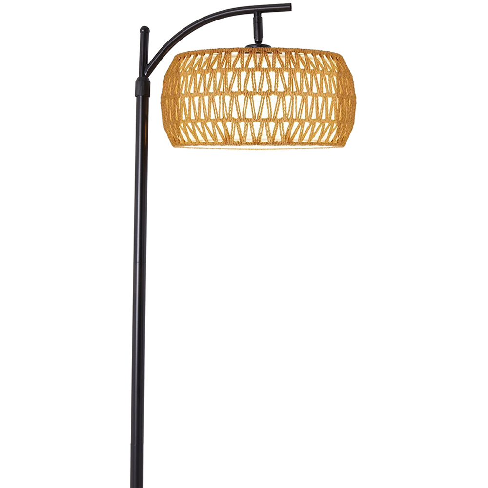 Living and Home Black and Natural Rattan Fabric Shade E27 Floor Lamp Image 4