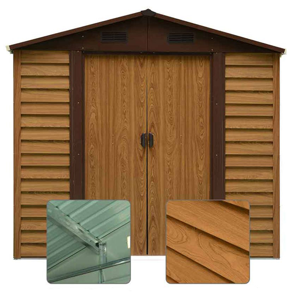 Outsunny Brown Metal Garden Shed 2.43 x 1.82m Image 6