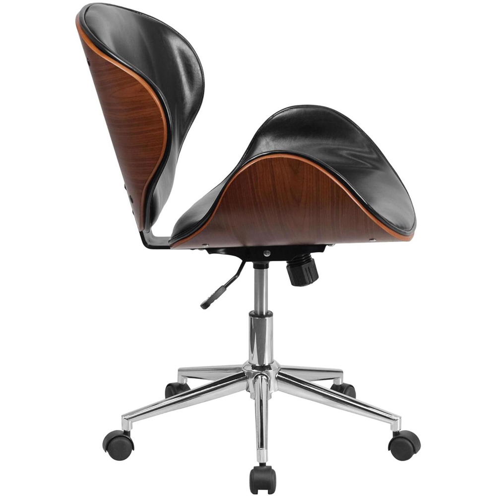 FWStyle Black and Walnut Faux Leather Armless Office Chair Image 4