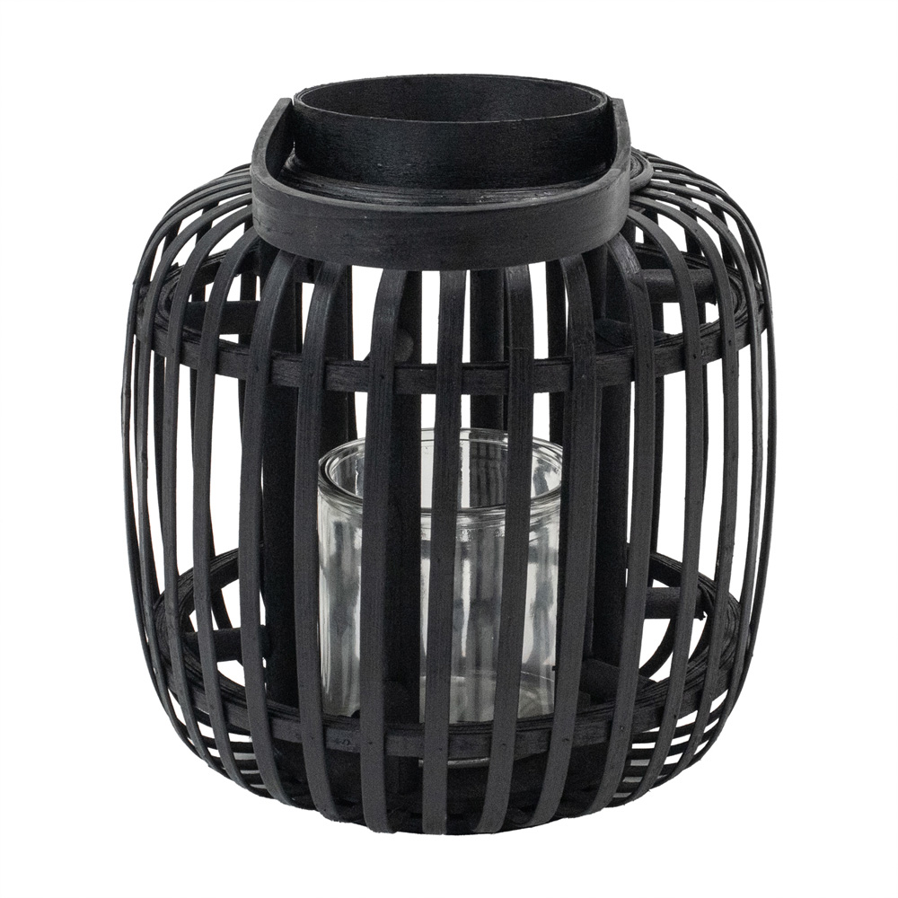 JVL Luna Black Natural Bamboo Lantern with Handle 2 Pack Image 5