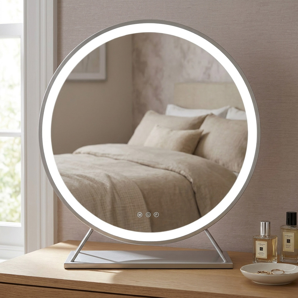 Round Standing Hollywood LED Mirror Silver Image 7