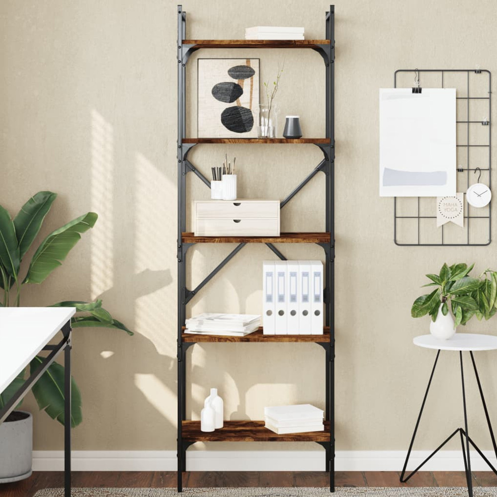 vidaXL 5 Shelf Smoked Oak Bookcase Image 1