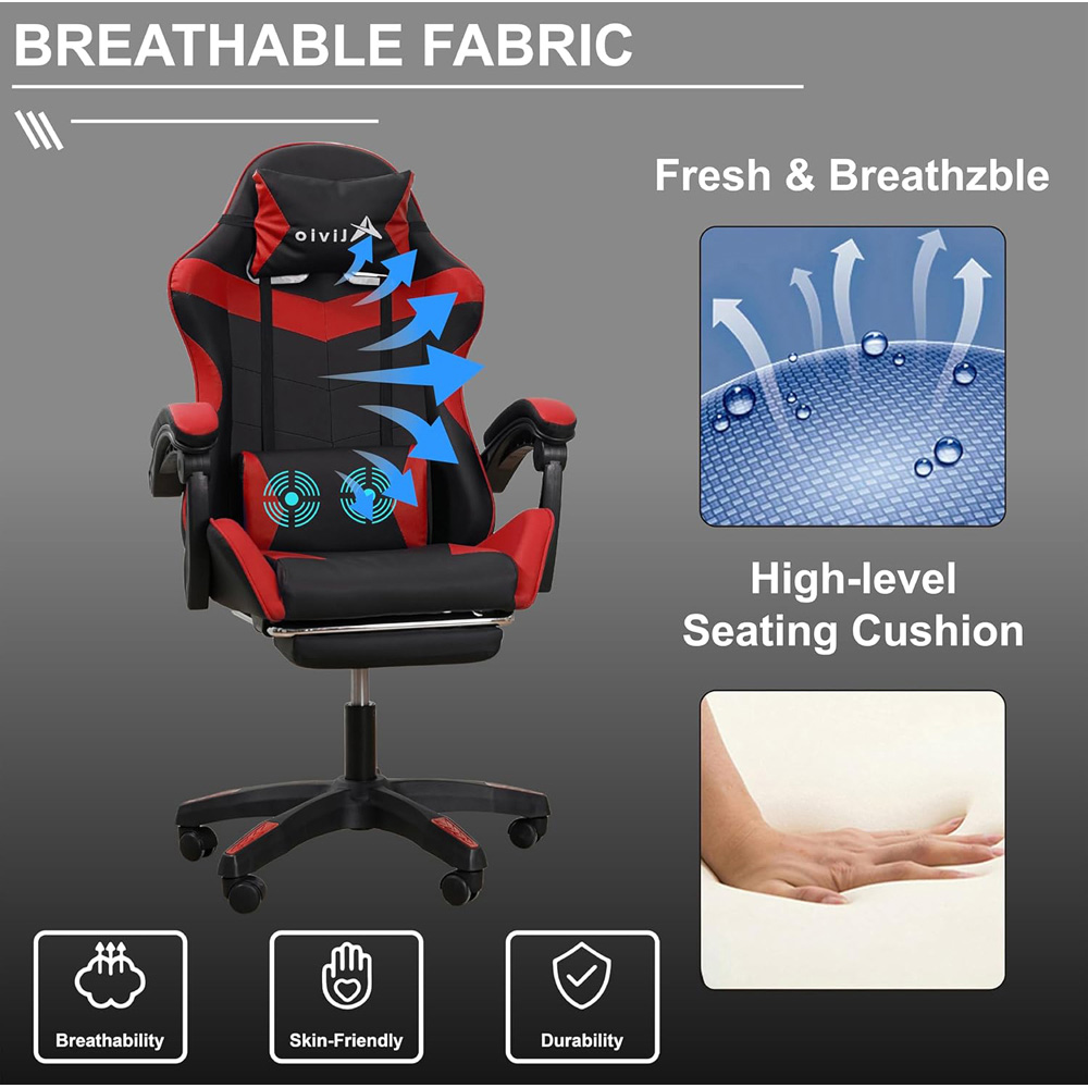 Alivio Red and Black Ergonomic Swivel Gaming Chair with Footrest and Lumbar Support Image 7
