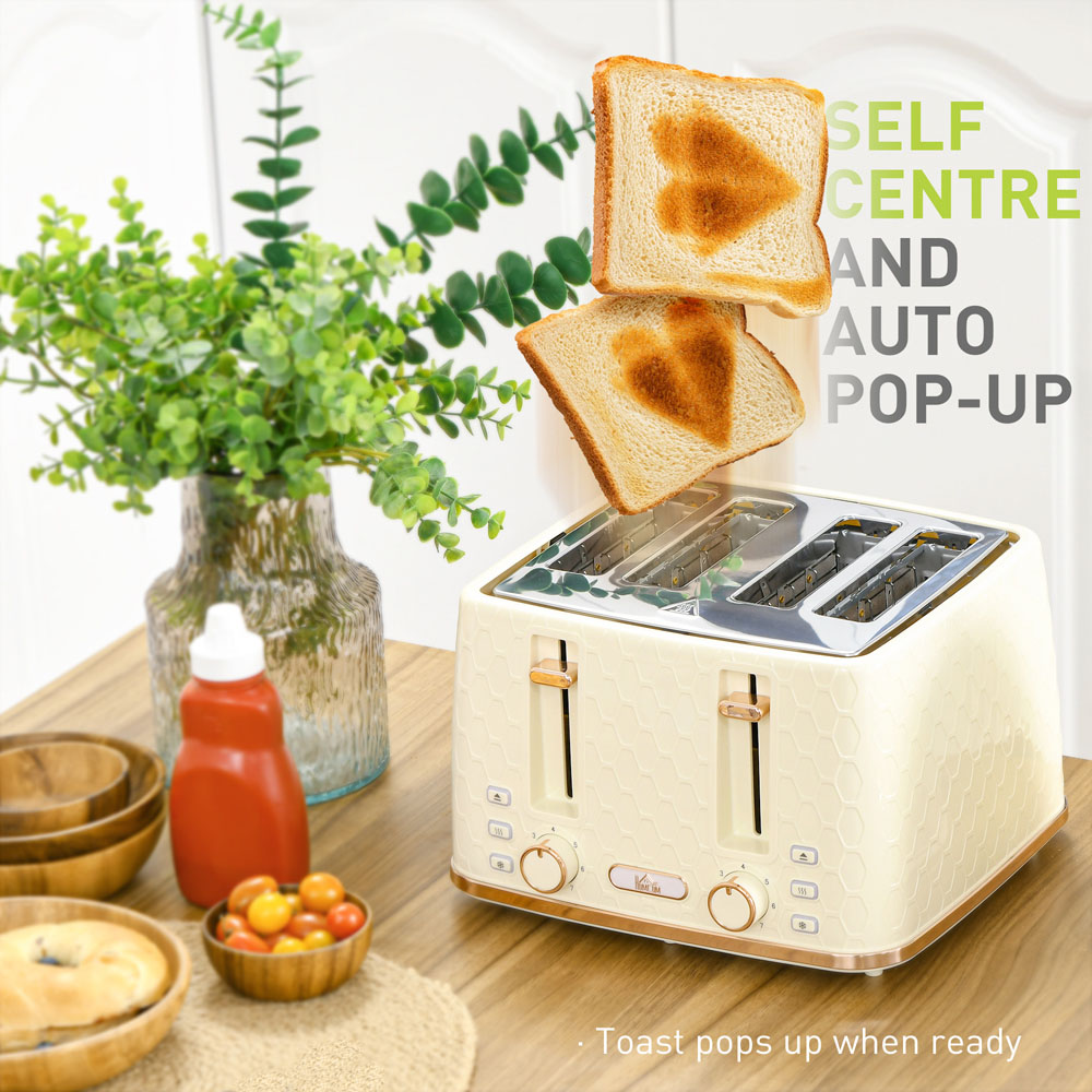 HOMCOM 800-180V71BG 1.7L Beige Kettle and 4 Slice Toaster Set Image 6