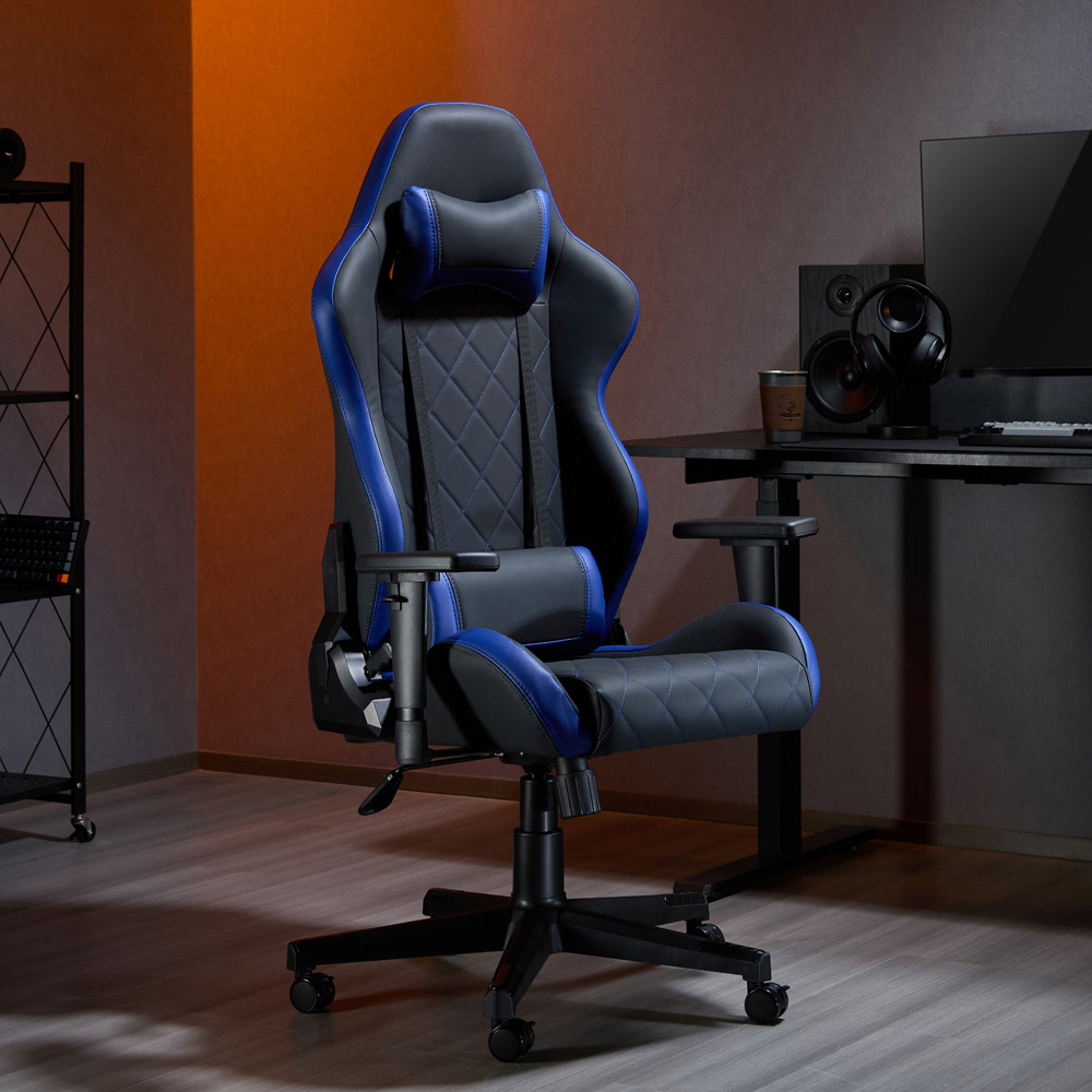 TTAP Monaco Black and Blue Faux Leather Swivel Gaming Chair Image 7