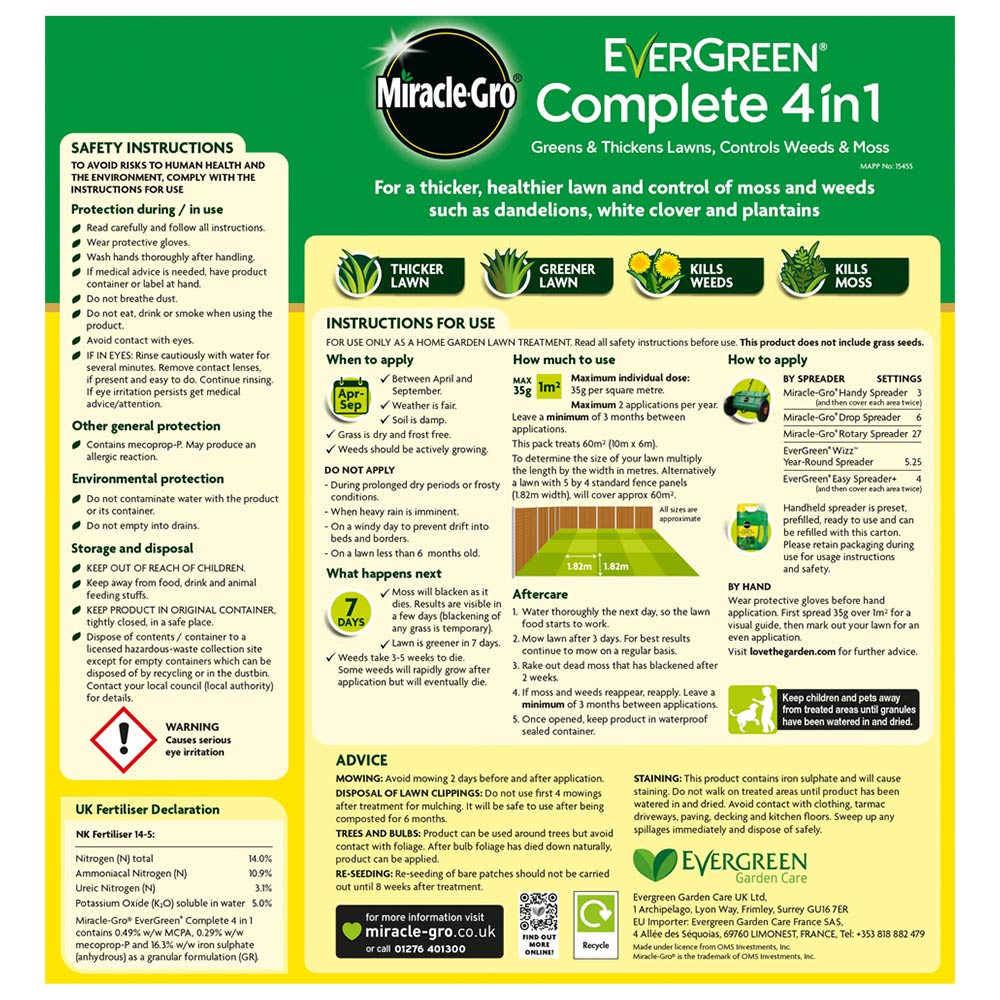 MiracleGro Evergreen Complete 4 in 1 60m2 Wilko