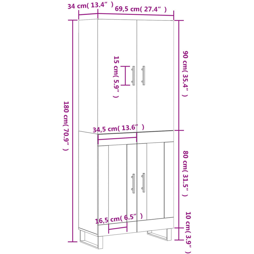 vidaXL 4 Door Sonoma Oak Highboard Image 6
