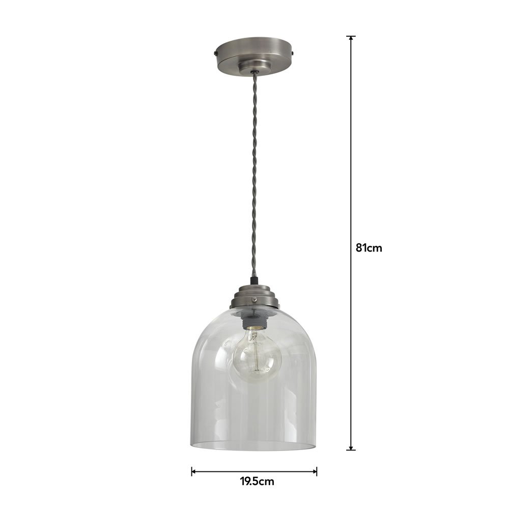 Wilko Large Glass Pewter Industrial Pendant Light Shade Image 6