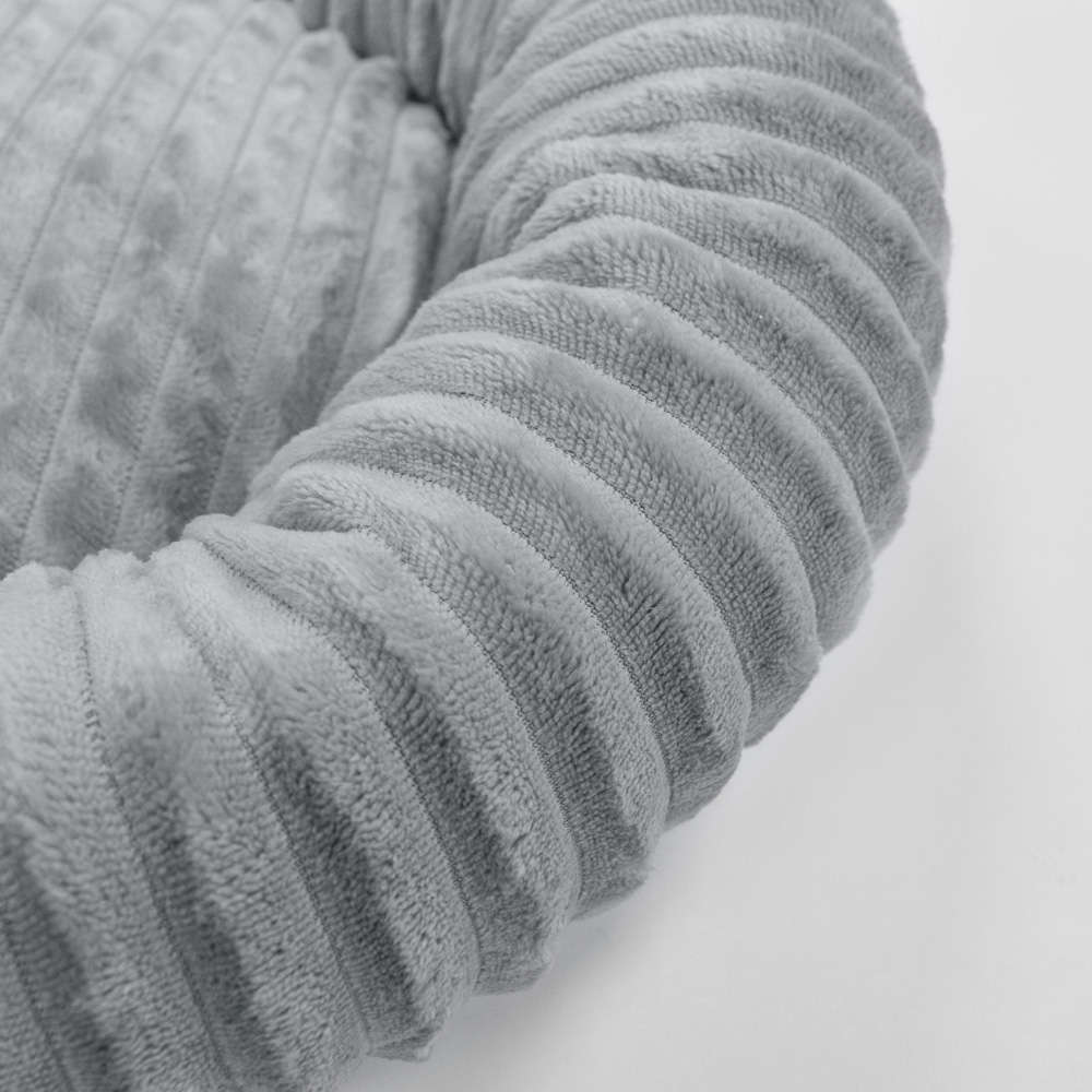Petwinks Small Grey Plush Ribbed Pet Bed Image 2