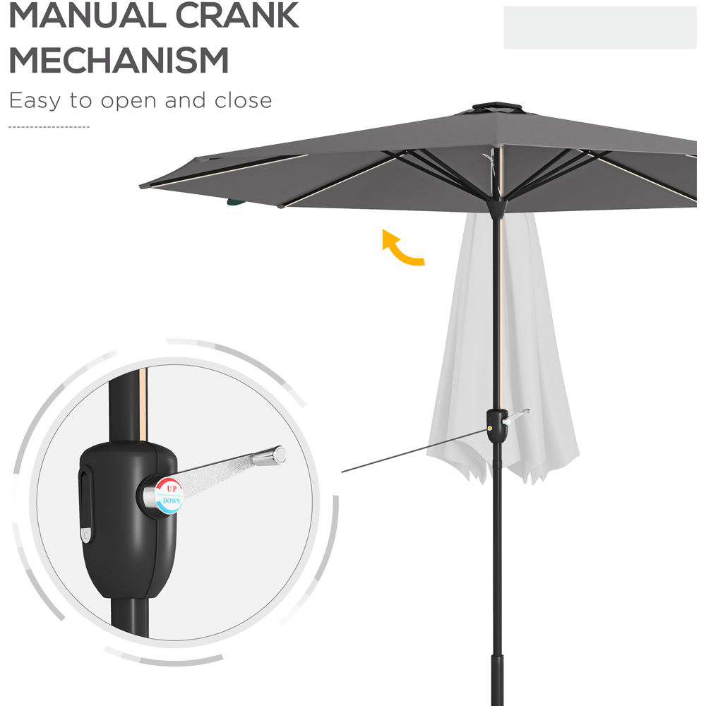 Outsunny Charcoal Grey Solar LED Crank Handle Parasol 2.65m Image 6