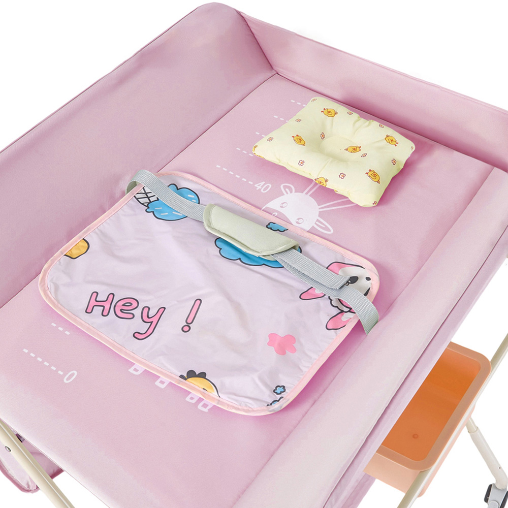 H&O Direct Pink Folding Baby Diaper Changing Table with Wheels Image 3