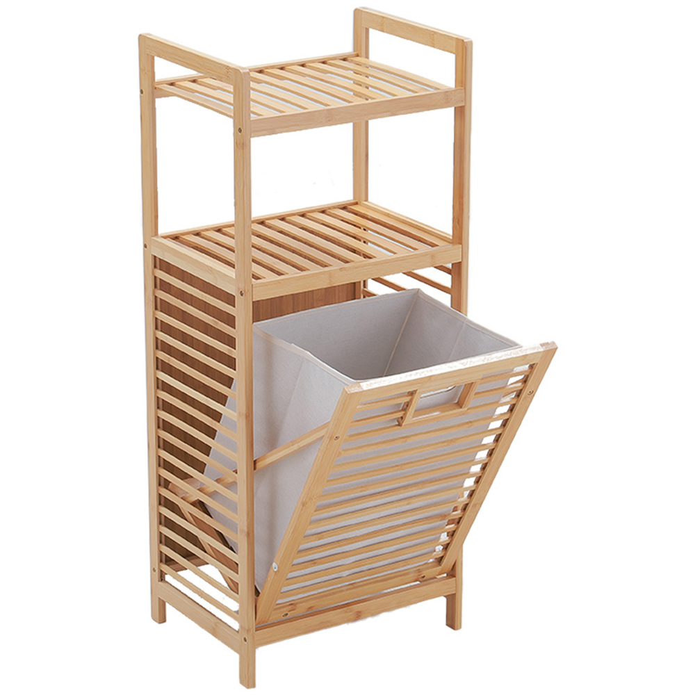 Living And Home Bamboo Laundry Hamper Basket with Liner Bag, Burlywood Image 1
