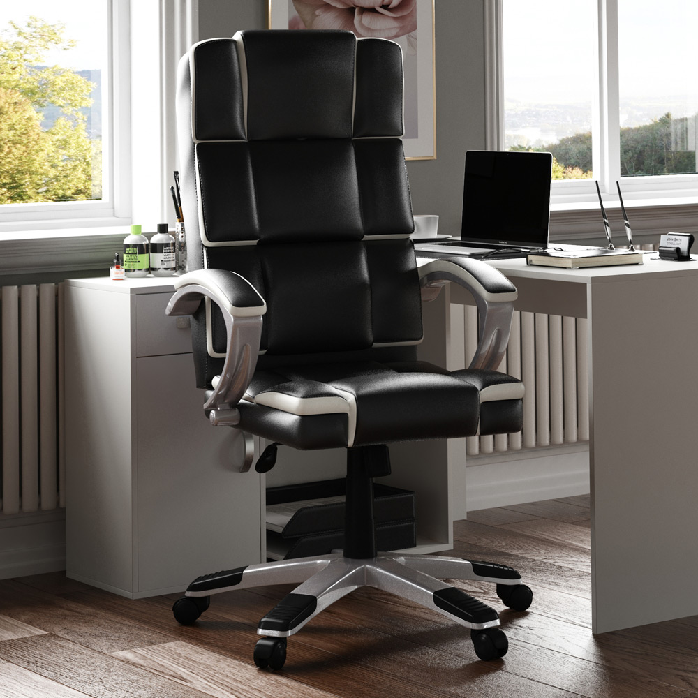 Vida Designs Henderson Black and White Swivel Office Chair Image 1