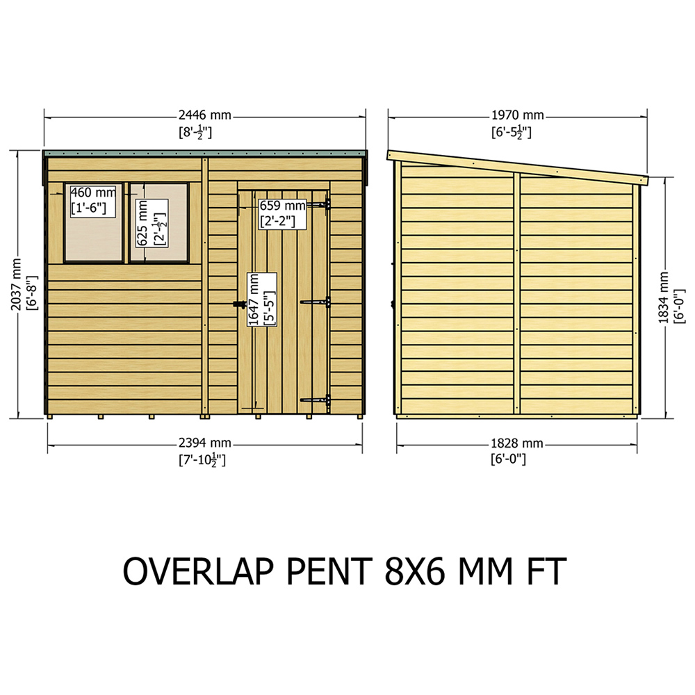Shire 8 x 6ft Dip Treated Overlap Pent Shed Image 5