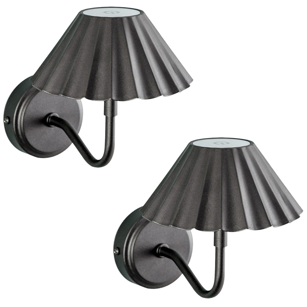 ValueLights Avery Black Easy Fit Rechargeable LED Wall Light 2 Pack Image 1