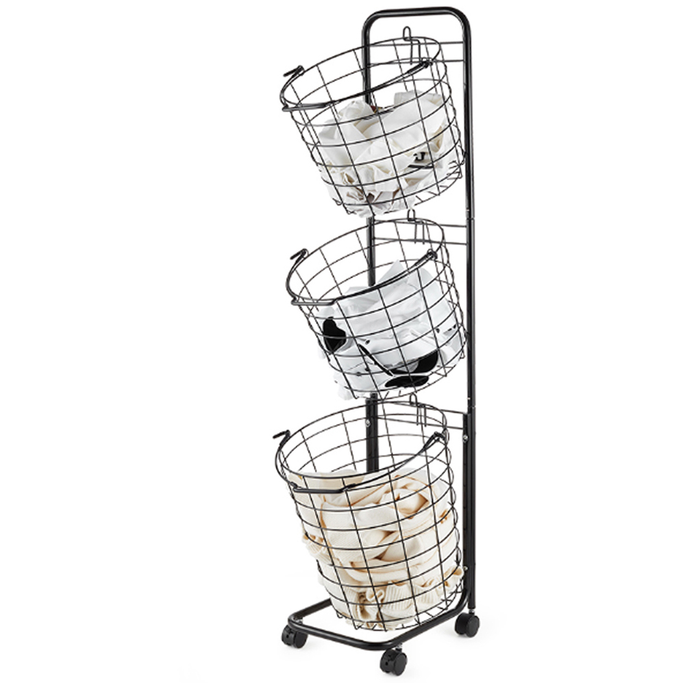 Living And Home WH0871 Black Metal Multi-Tier Laundry Basket With Wheels Image 3