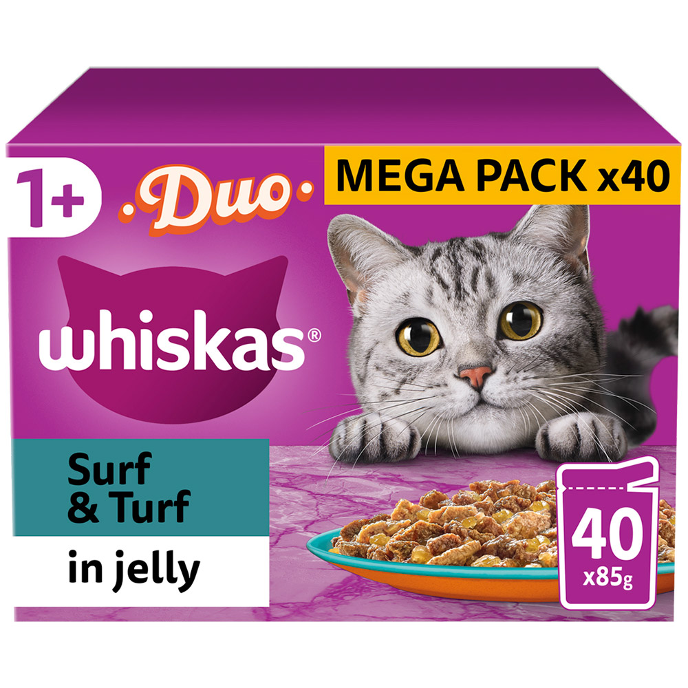 Whiskas Adult Cat Wet Food Pouches Surf and Turf in Jelly 40 x 85g Image 1