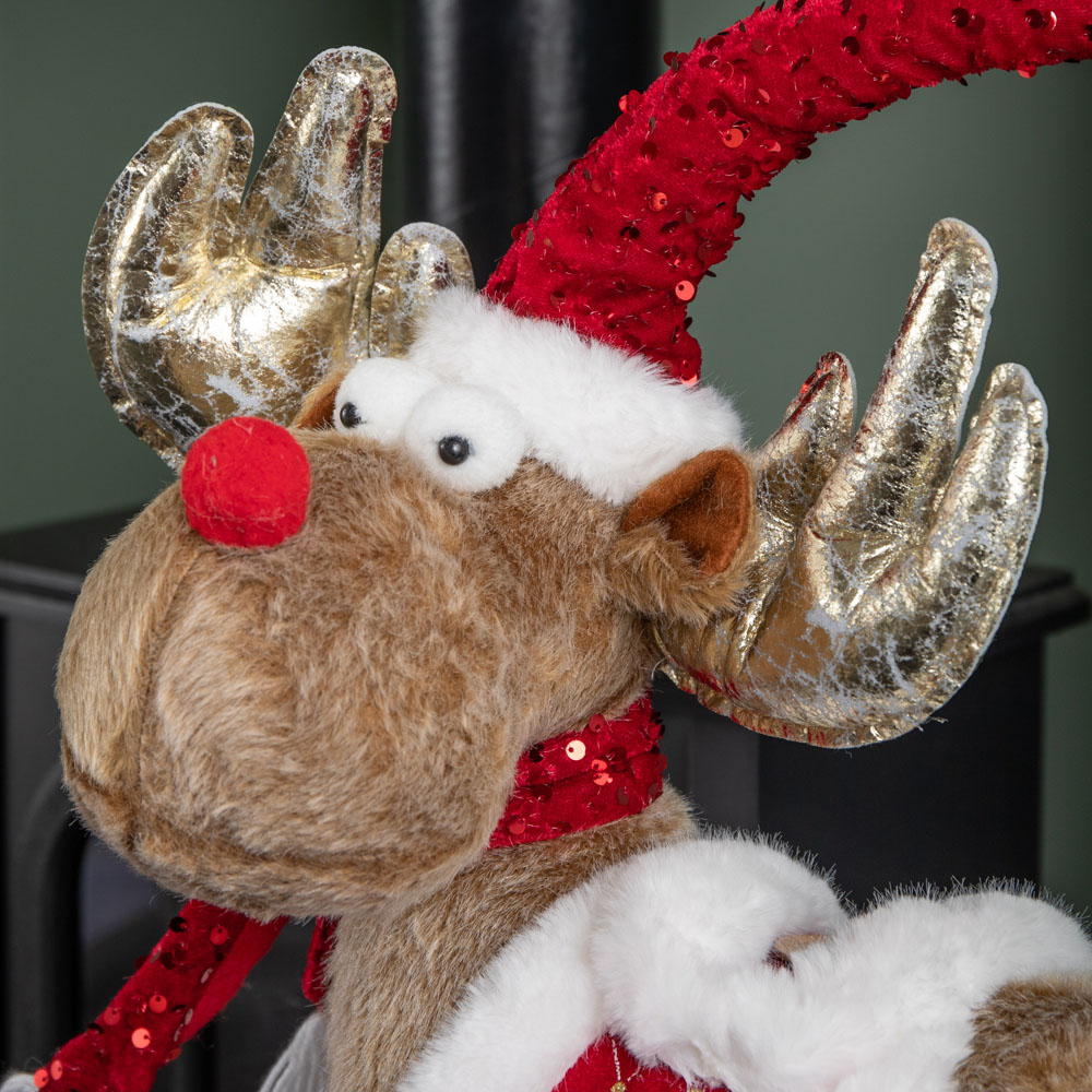 Samuel Alexander Golden Tall Plush Rudolph Christmas Decoration with Extendable Legs 91cm Image 7