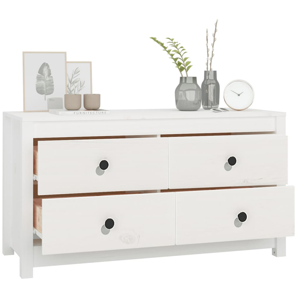 vidaXL 4 Drawer White Solid Pine Wood Sideboard Image 6