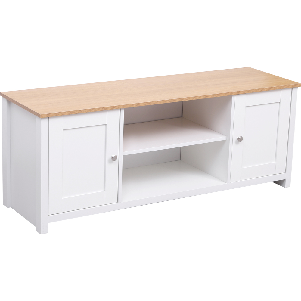 FurnitureHMD 2 Door 2 Shelf White and Oak Effect Wooden TV Unit Image 3