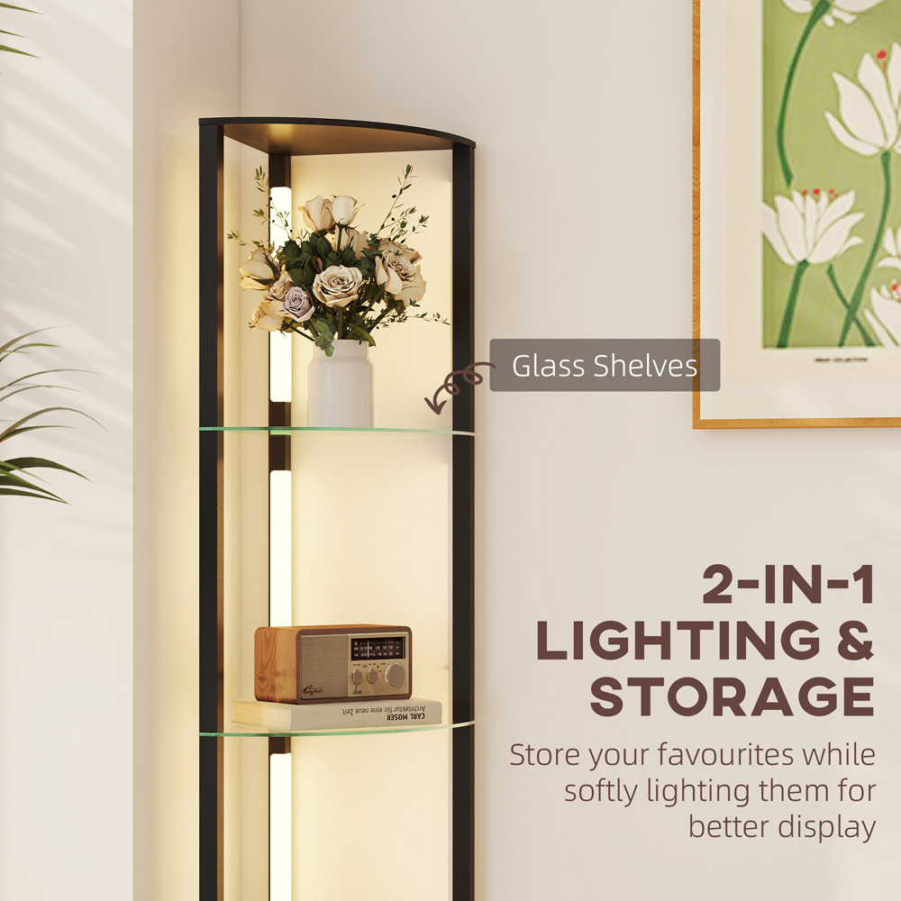 HOMCOM 4 Shelf Corner Dimmable LED Floor Lamp with Foot Switch Image 8
