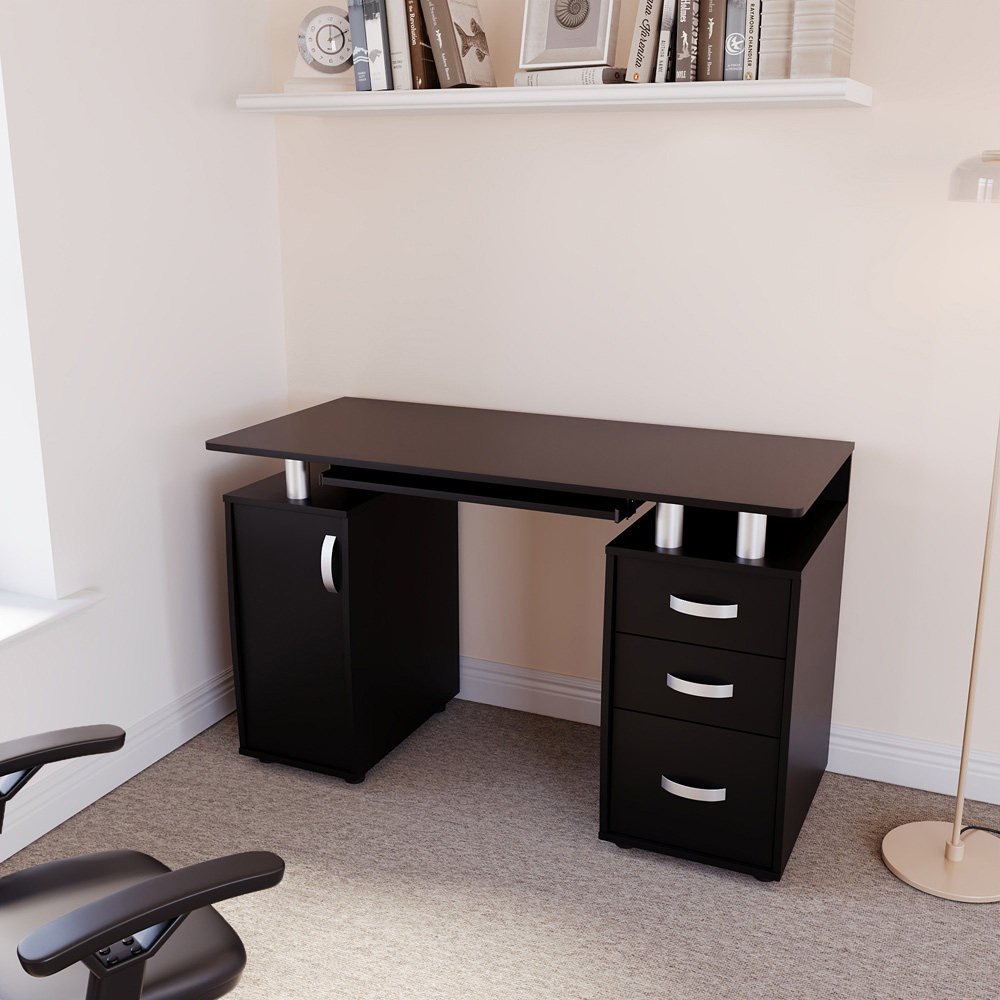 Vida Design Otley 3 Drawer Computer Desk Black Image 3