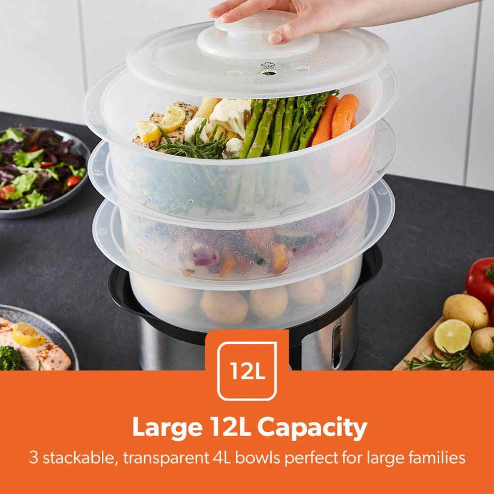 Geepas GFS63025UK Healthy Steam Cooking 3-Tier Food Steamer 12L 1000W Image 3