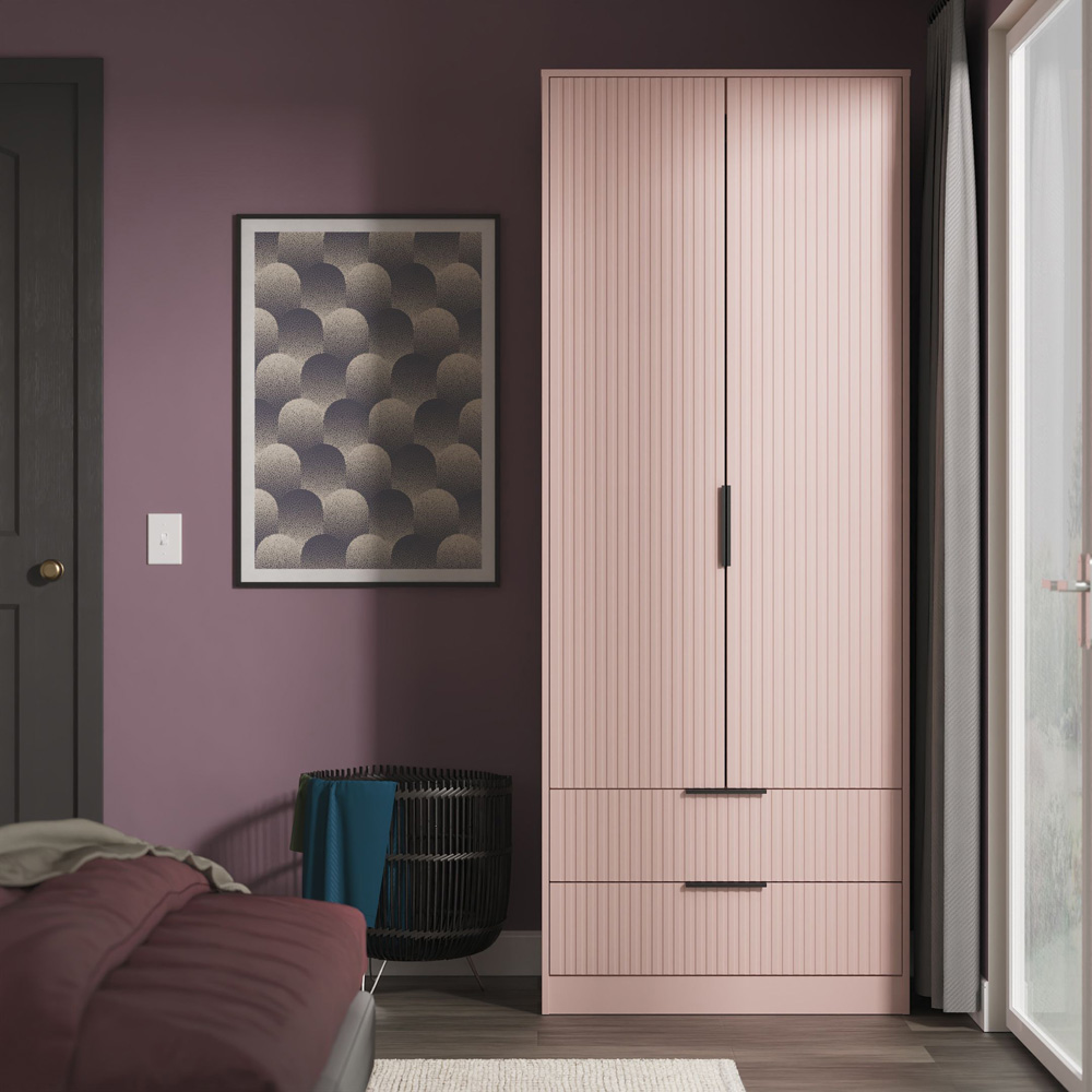 Crowndale Fluted 2 Door 2 Drawer Kobe Pink Tall Wardrobe Ready Assembled Image 9