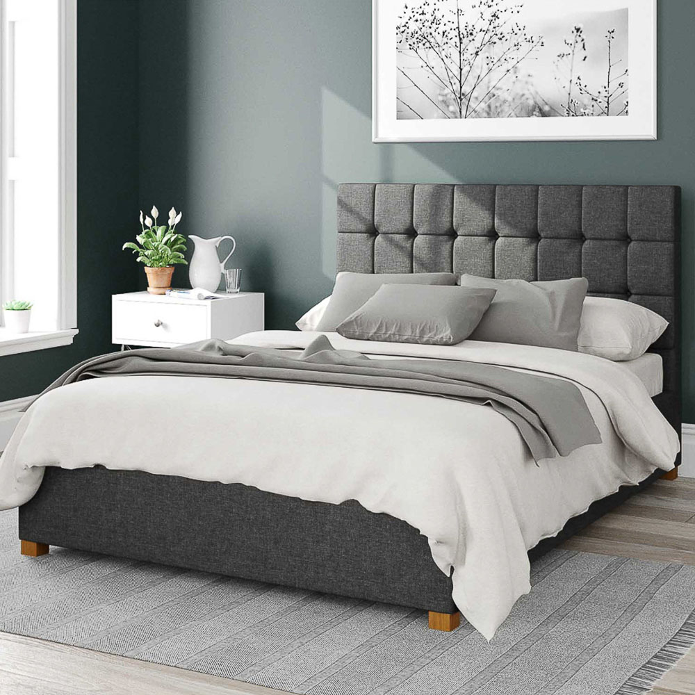 Aspire Sinatra King Size Charcoal Saxon Twill Ottoman Bed Image 1