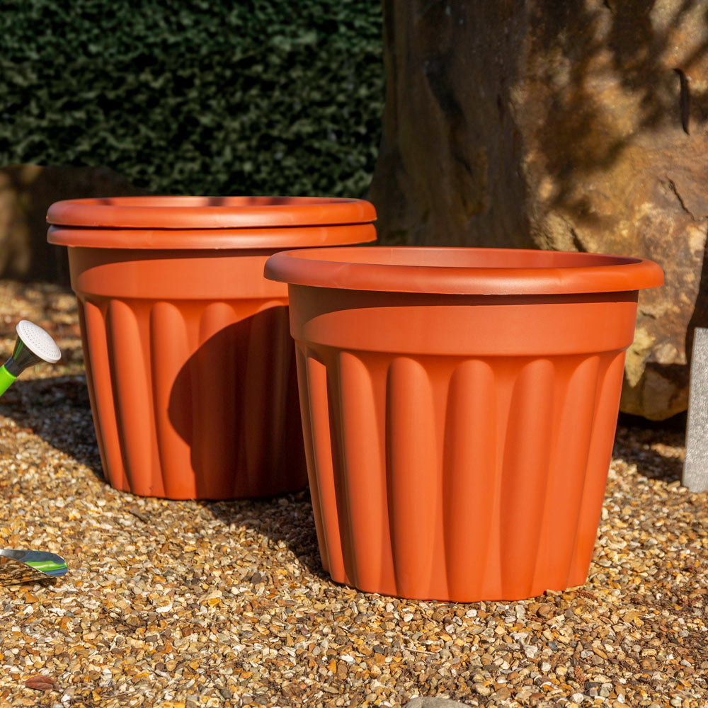 Wham Vista Terracotta Recycled Plastic Round Planter 50cm 3 Pack Image 2