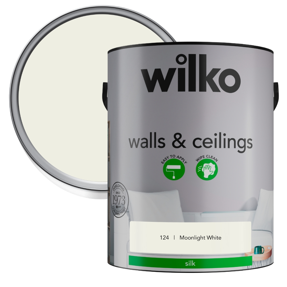 Wilko Walls & Ceilings Moonlight White Silk Emulsion Paint 5L Image 1