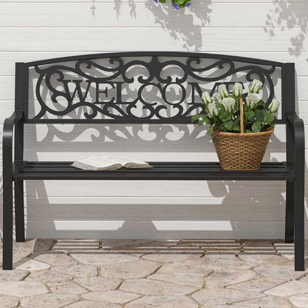 Outsunny 2 Seater Welcome Metal Bench Image 1
