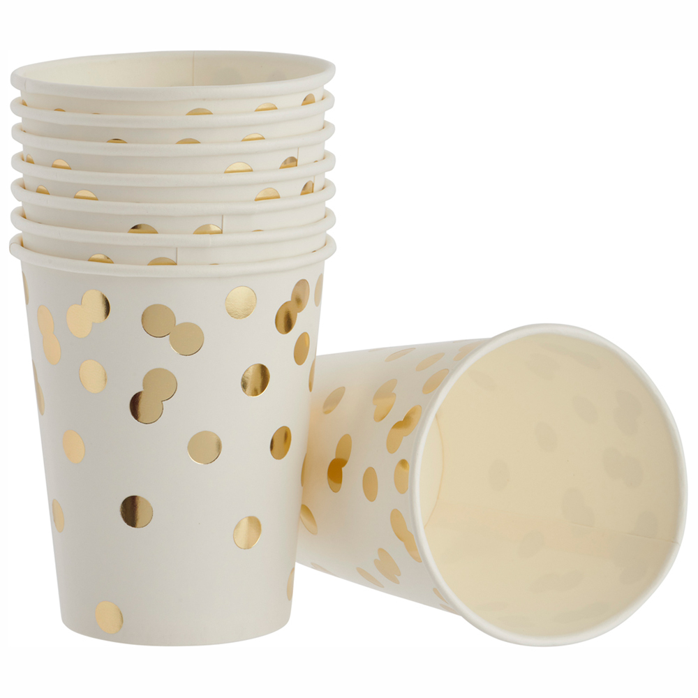Wilko Gold Confetti 9oz Paper Cups 8pk Image 1