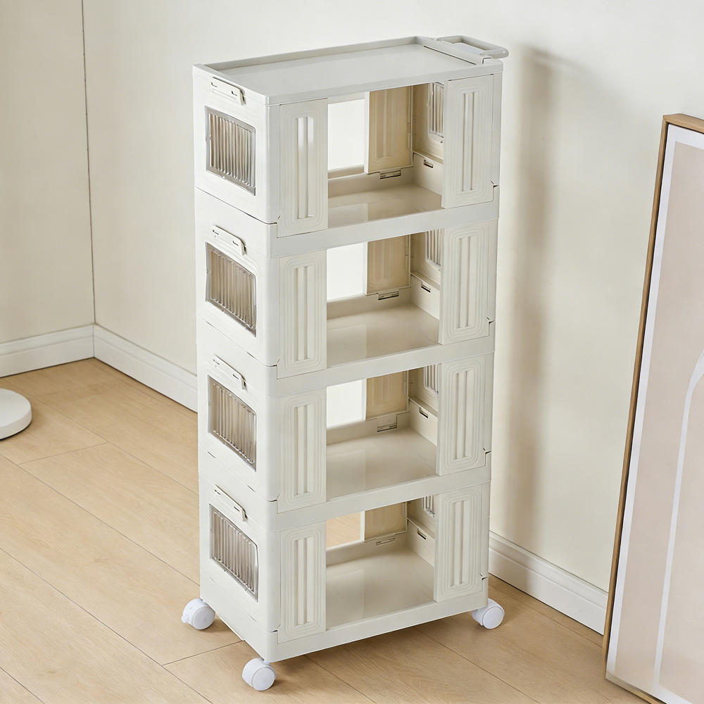 Living and Home 4 Tier White Foldable Storage Cart with Wheels Image 7