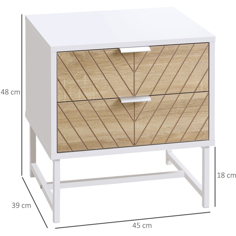 Portland 2 Drawer White and Oak Bedside Table Image 7