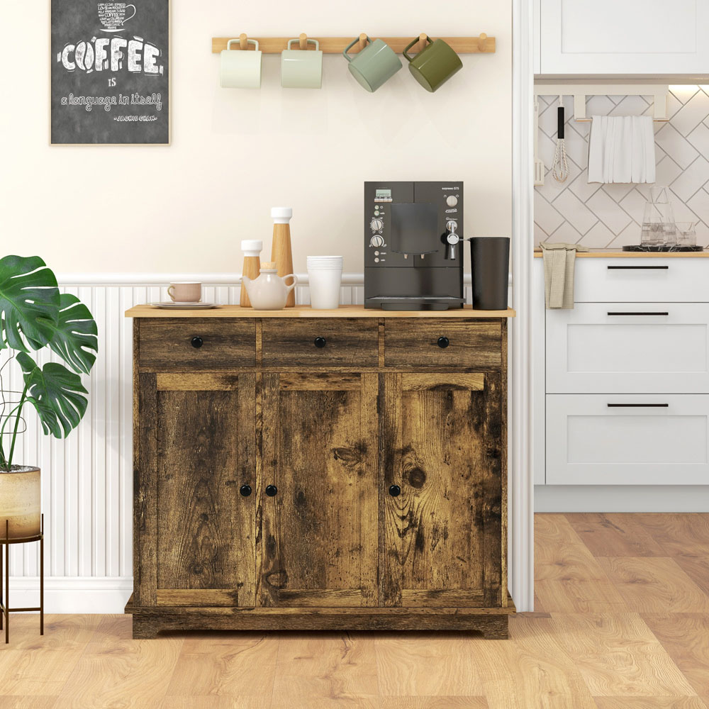 HOMCOM 3 Door 3 Drawer Brown Sideboard Storage Cabinet Image 5