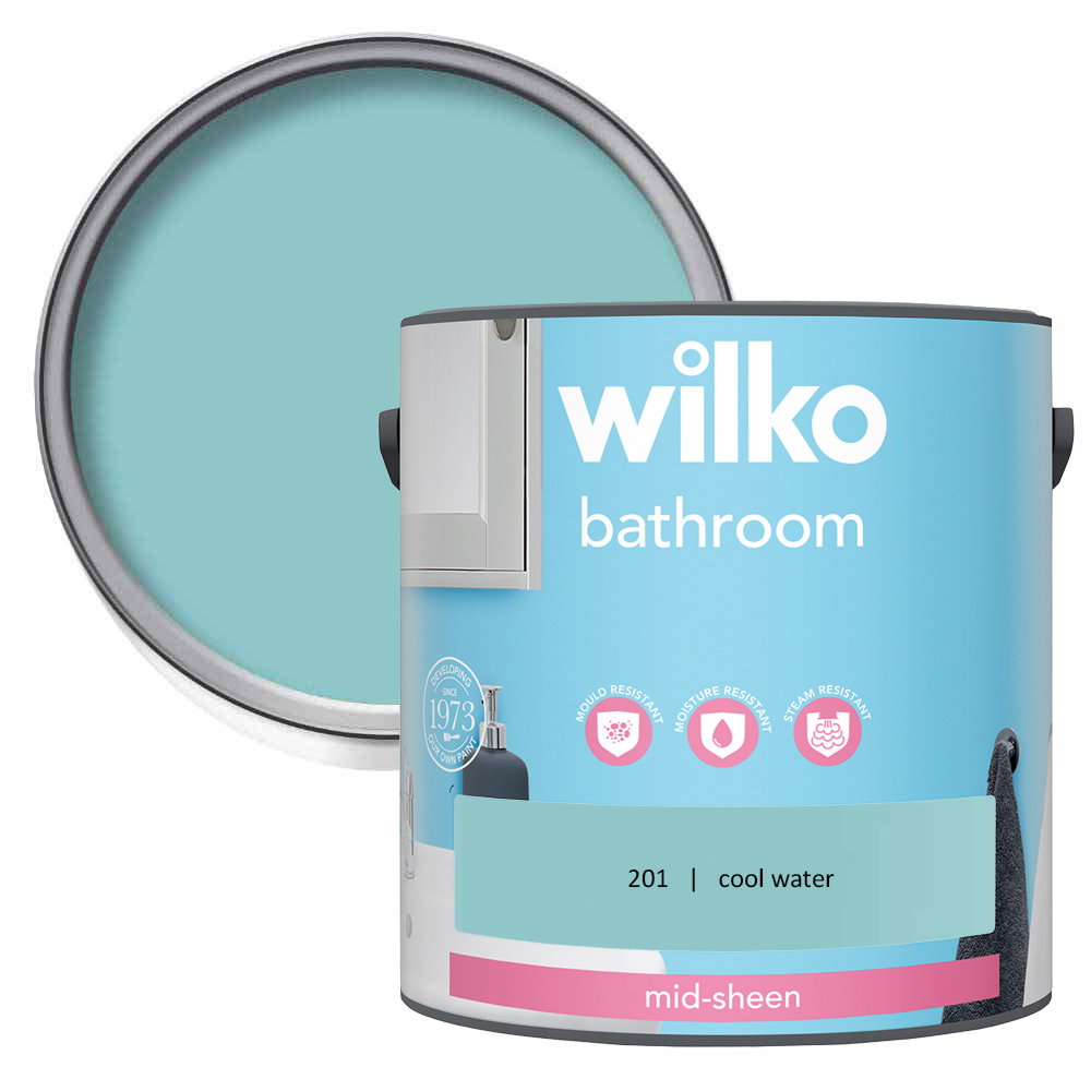 Wilko Bathroom Cool Water Mid Sheen Emulsion Paint  2.5L Image 1