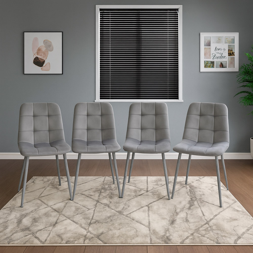 Kosy Koala 4 Seater Tufted Velvet Rectangle Dining Set Dark Grey and Grey Image 6